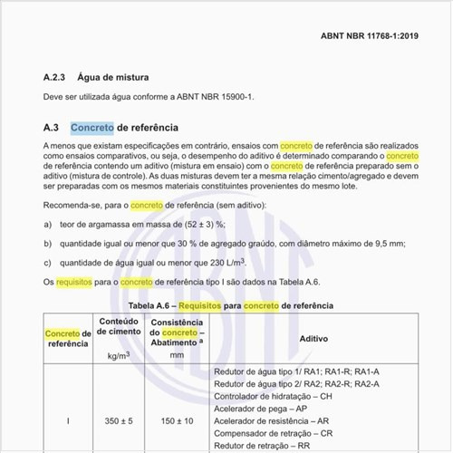 Quais os requisitos do concreto de referência?