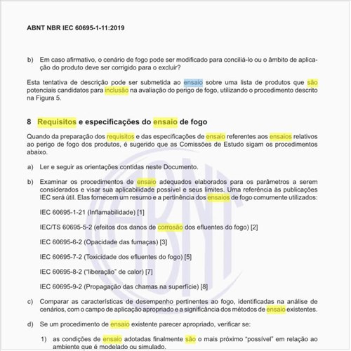 Quais são os requisitos e especificações do ensaio de fogo?