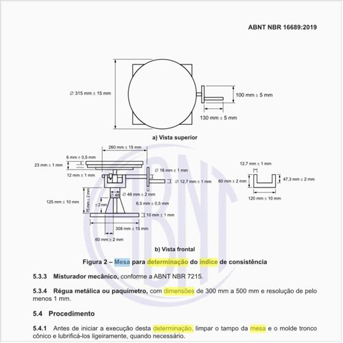 Quais devem ser as dimensões da mesa para determinação do índice de consistência?