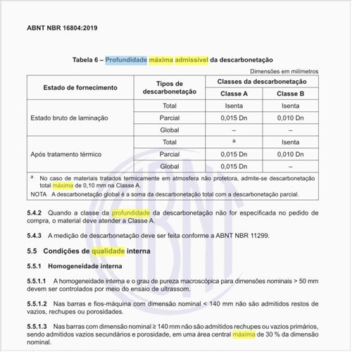 Qual é a profundidade máxima admissível da descarbonetação?