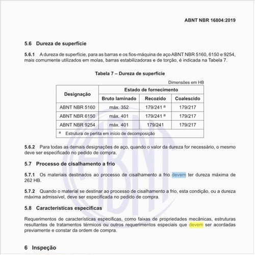 Quais devem ser as condições de inspeção?