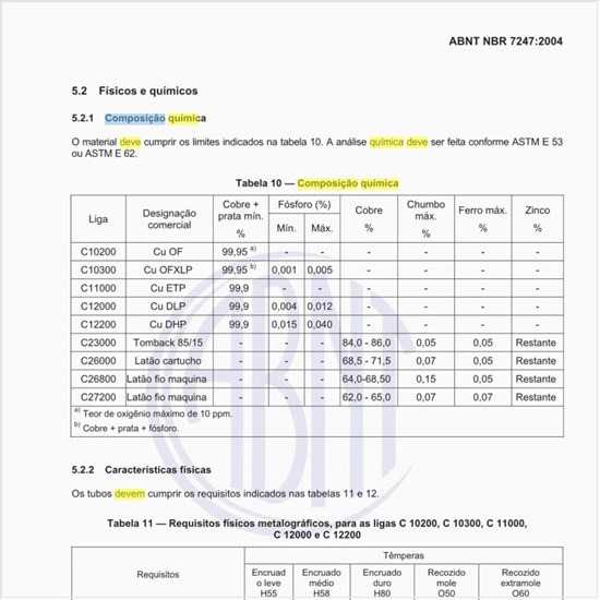 Qual deve ser a composição química dos produtos?
