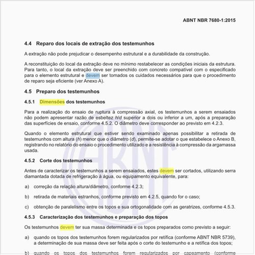 Quais devem ser as dimensões dos testemunhos?