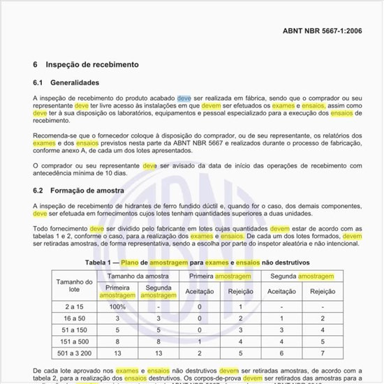 Qual deve ser o plano de amostragem para exames e ensaios não destrutivos?