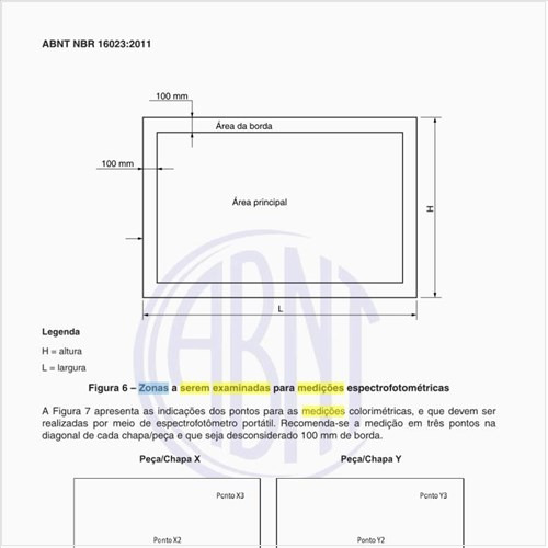 Quais as zonas a serem examinadas para medições espectrofotométricas?