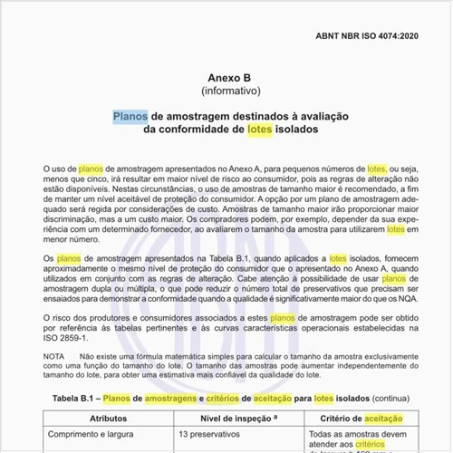 Quais são os planos de amostragens e critérios de aceitação para lotes isolados?