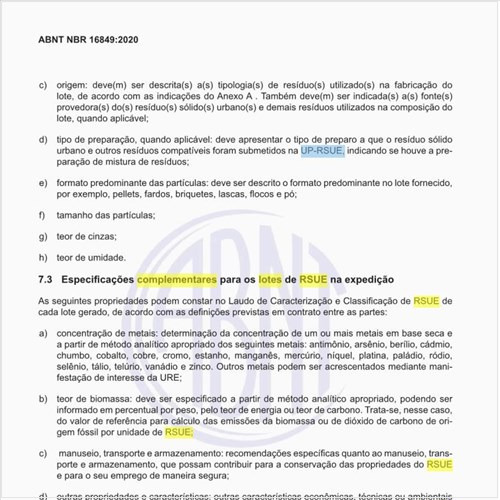 Quais as especificações complementares para os lotes de RSUE na expedição?
