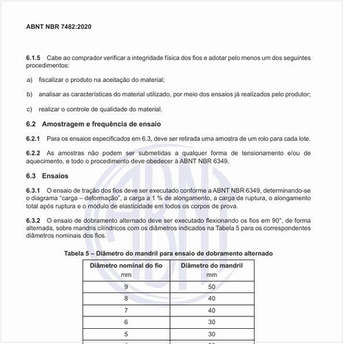 Qual o diâmetro do mandril para ensaio de dobramento alternado?