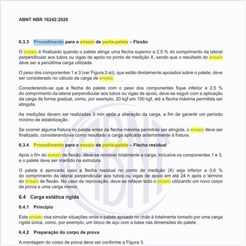 Qual o procedimento para o ensaio de porta-palete – flexão?