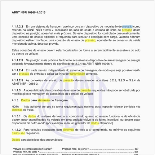 Quais são os dados para sistemas de frenagem?