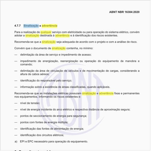 Qual deve ser a sinalização e a advertência para os serviços com eletricidade?