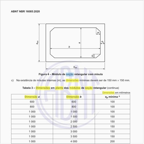 Quais são as dimensões em planta dos módulos de seção retangular?