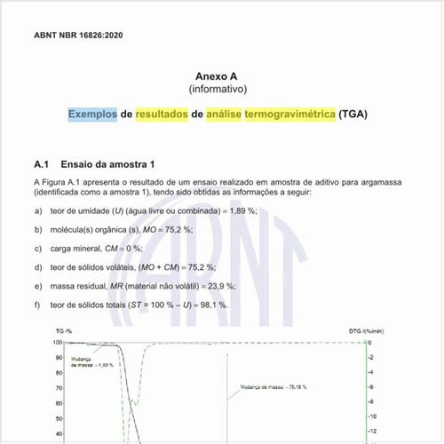 Quais são os exemplos de resultados de análise termogravimétrica (TGA)?