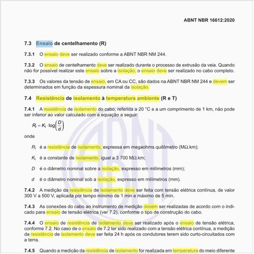 Como deve ser feito o ensaio de resistência de isolamento à temperatura ambiente (R e T)?