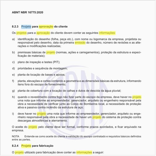 Quais são as informações do projeto para aprovação do cliente?