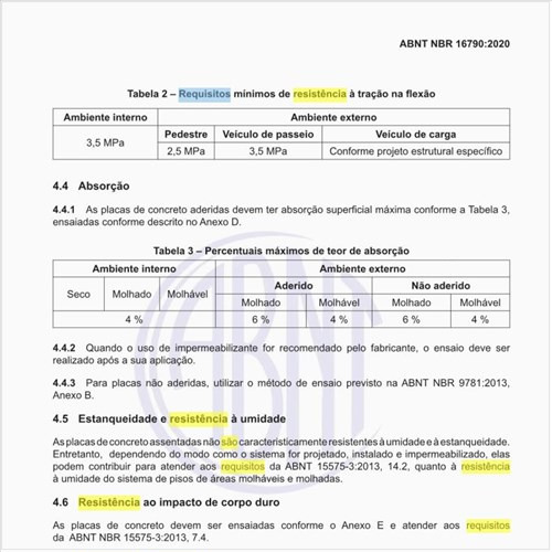 Quais são os requisitos para resistência à abrasão?