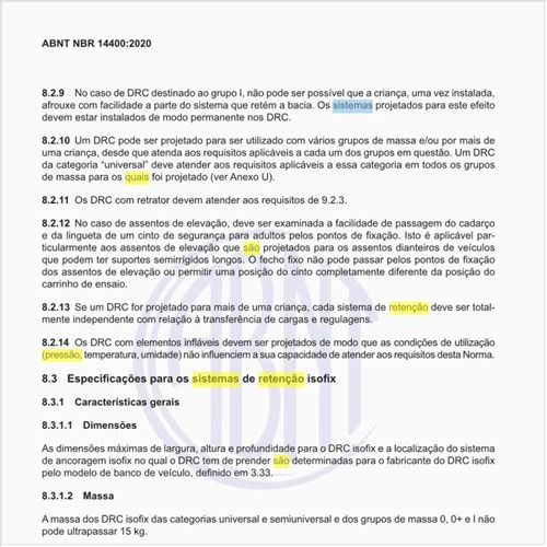 Quais são as especificações para os sistemas de retenção isofix?