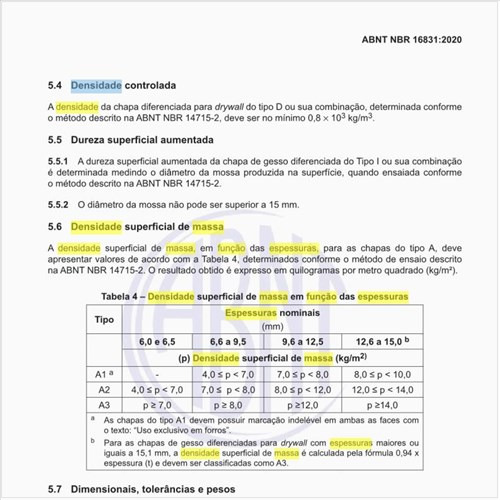 Qual é a densidade superficial de massa em função das espessuras das chapas?