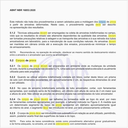 Como deve ser os corpos de prova para determinação das propriedades de adensamento do solo?