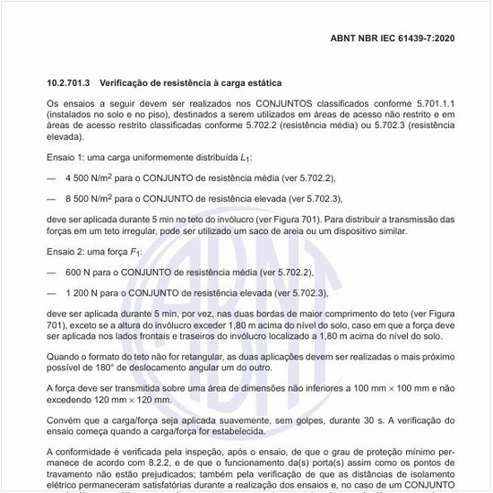 Como deve ser feita a verificação de resistência à carga estática?