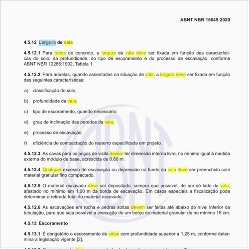 Qual deve ser a largura de vala para os tubos de concreto?