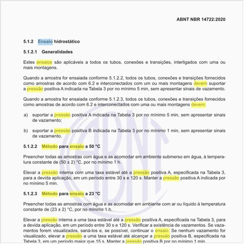 Qual deve ser o método para o ensaio de pressão negativa?