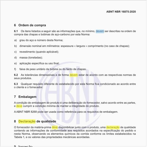 O que deve constar da declaração de qualidade?