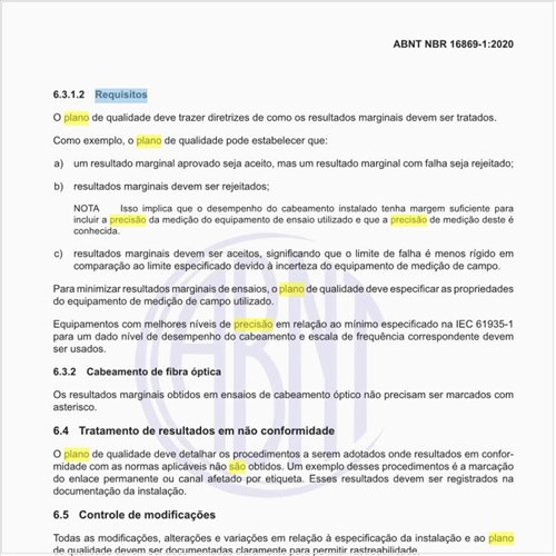 Quais são os requisitos do plano de qualidade?