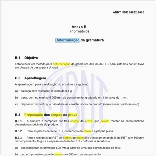 Como deve ser a preparação dos corpos de prova para a determinação da gramatura?