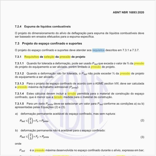 Quais são os requisitos de seleção da pressão de projeto?