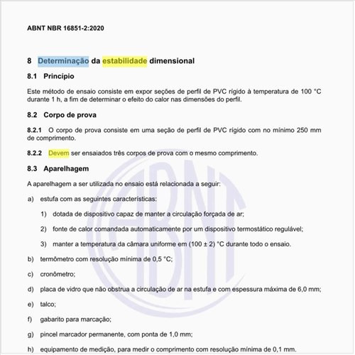 Como deve ser feita a determinação da estabilidade dimensional?