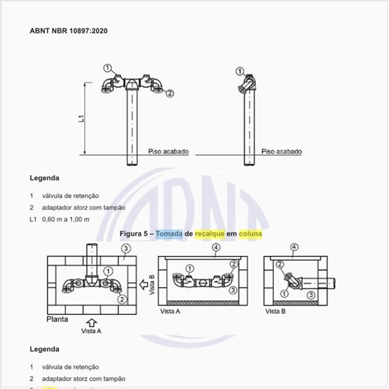 Como deve ser feita a tomada de recalque em coluna e a de em caixa de alvenaria?