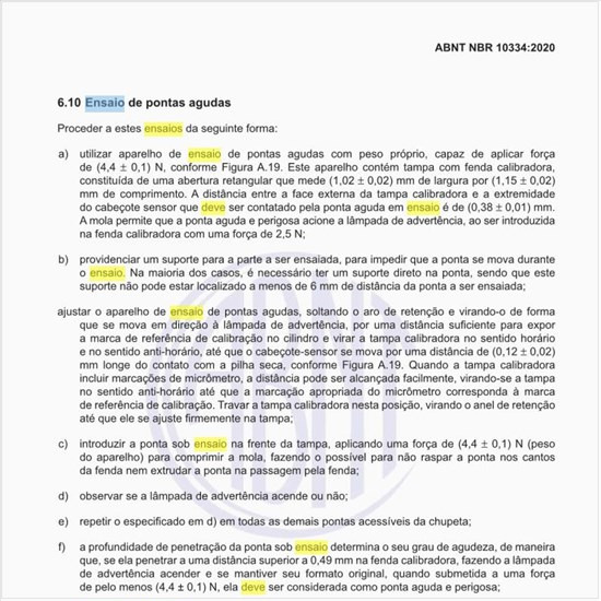 Como deve ser executado o ensaio de bordas cortantes?