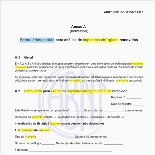 Qual o modelo para um formulário para exame de implante cirúrgico metálico removido?