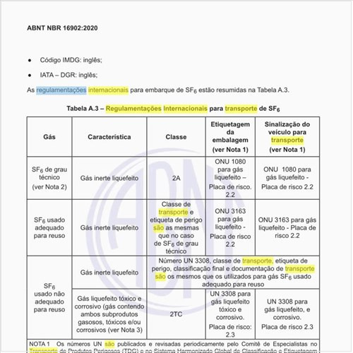 Quais são as regulamentações internacionais para transporte de SF6?