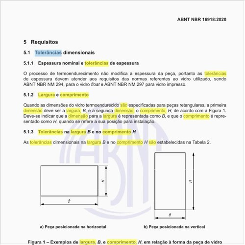 Quais são as tolerâncias na largura B e no comprimento H?