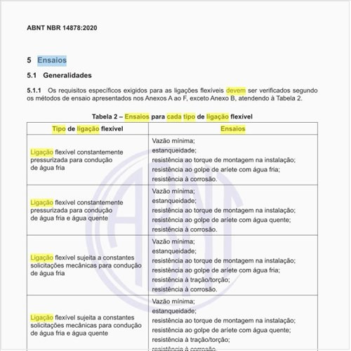 Quais devem ser os ensaios para cada tipo de ligação flexível?