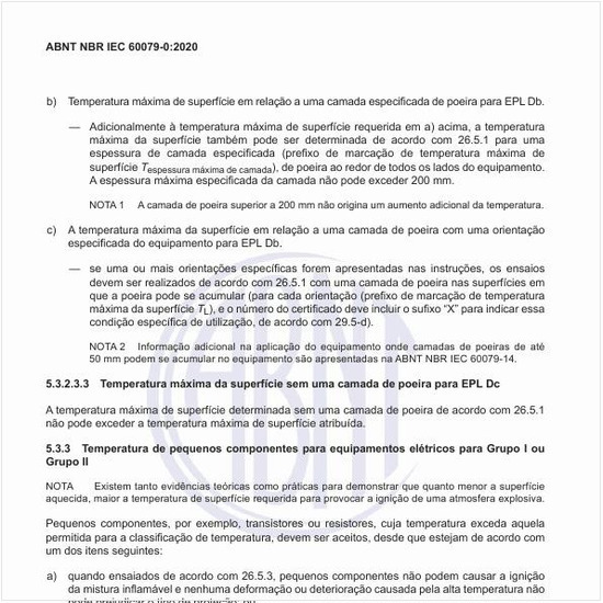 Qual deve ser a temperatura de pequenos componentes para equipamentos elétricos para Grupo I ou Grupo II?