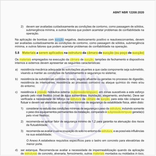 Quais são os materiais a serem aplicados na estrutura da câmara de sucção (ou poço de sucção)?