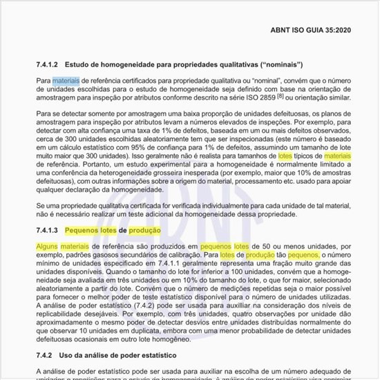 Quais as características dos pequenos lotes de produção de alguns materiais de referência?