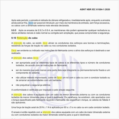 O que deve fazer a retenção do cabo?