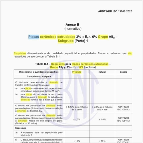 Quais são os requisitos para placas cerâmicas extrudadas – Grupo AIIa-1, 3 % < ?v = 6%?