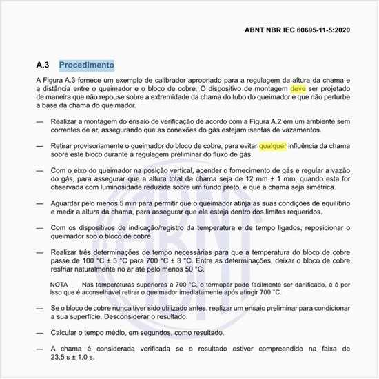 Qual deve ser o procedimento para o ensaio?