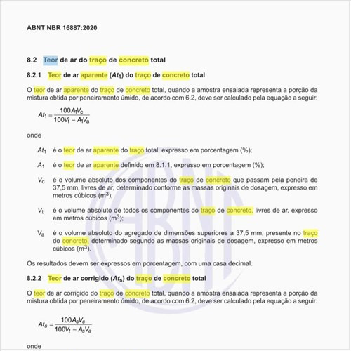 Como calcular o teor de ar aparente (At1) do traço de concreto total? 
