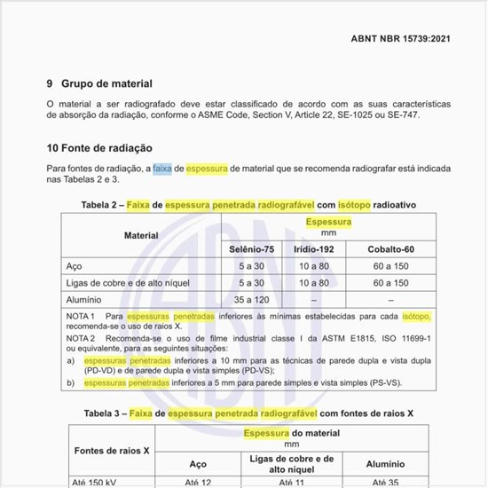 Qual é a faixa de espessura penetrada radiografável com isótopo radioativo?