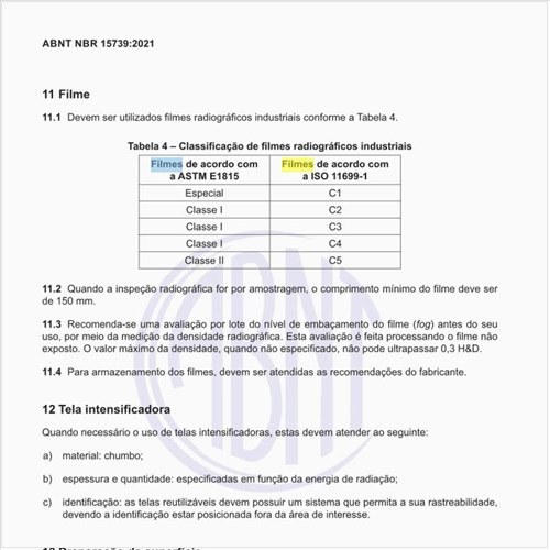 Qual é a classificação de filmes radiográficos industriais?