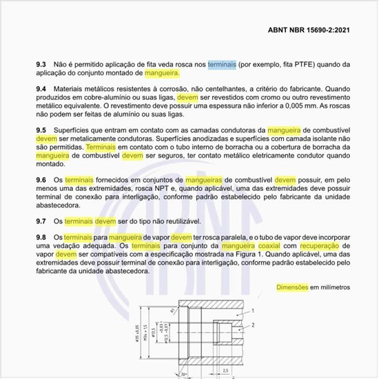 Quais devem ser as dimensões para terminais de mangueira coaxial para recuperação de vapor?