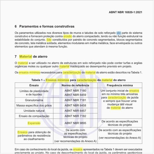 Quais são os ensaios mínimos para caracterização do material do aterro?