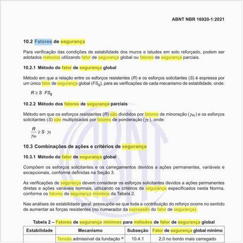 Quais são os fatores de segurança mínimos para métodos de fator de segurança global?