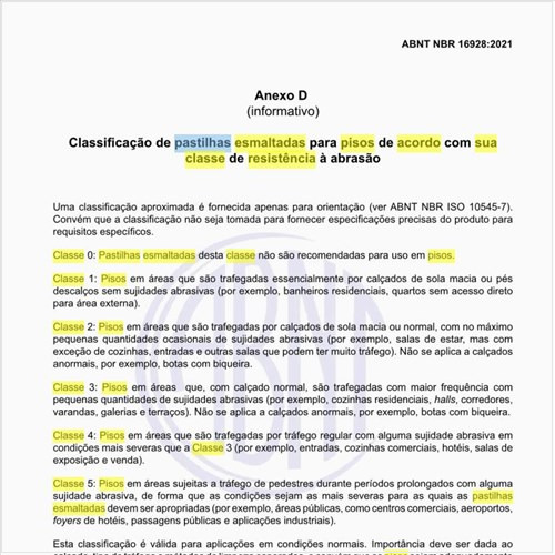 Qual é a classificação de pastilhas esmaltadas para pisos de acordo com sua classe de resistência à abrasão?